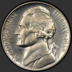 аверс 5¢ (nickel) 1939 "USA - 5 centů / 1939 - { "_": "důkaz"}"