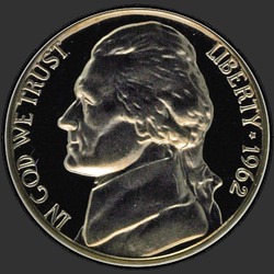 аверс 5¢ (nickel) 1962 "USA - 5 centů / 1962 - důkaz"