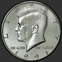 аверс 50¢ (half) 1991 "USA - 50 centů (půldolar) / 1991 - D"