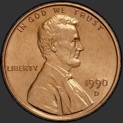аверс 1¢ (penny) 1990 "USA - 1 Cent / 1990 - D"