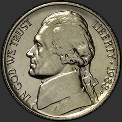 аверс 5¢ (nickel) 1988 "USA - 5 centů / 1988 - P"