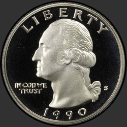 аверс 25¢ (квотер) 1990 "USA - Quarter / 1990 - S Proof"