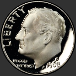 аверс 10¢ (дайм) 1969 "USA - Dime / 1969 - S Proof"