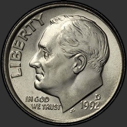 аверс 10¢ (дайм) 1992 "USA - Dime / 1992 - D"