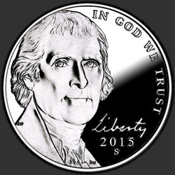 аверс 5¢ (nickel) 2015 "Jefferson, 5 centů / 2015 / S"