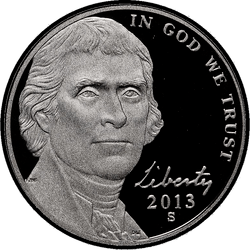 аверс 5¢ (никель) 2013 "USA - 5 Cents / 2013 - S Proof"