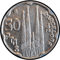 аверс 50 песет 1992 "XXV летние Олимпийские игры, Барселона 1992 / Король Хуан Карлос I /"
